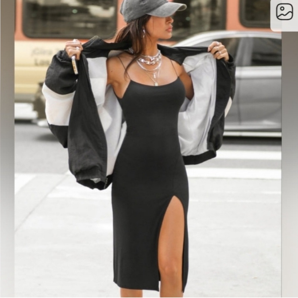 Like New! Joah Brown Black Midi Slip Dress with Thigh Slit